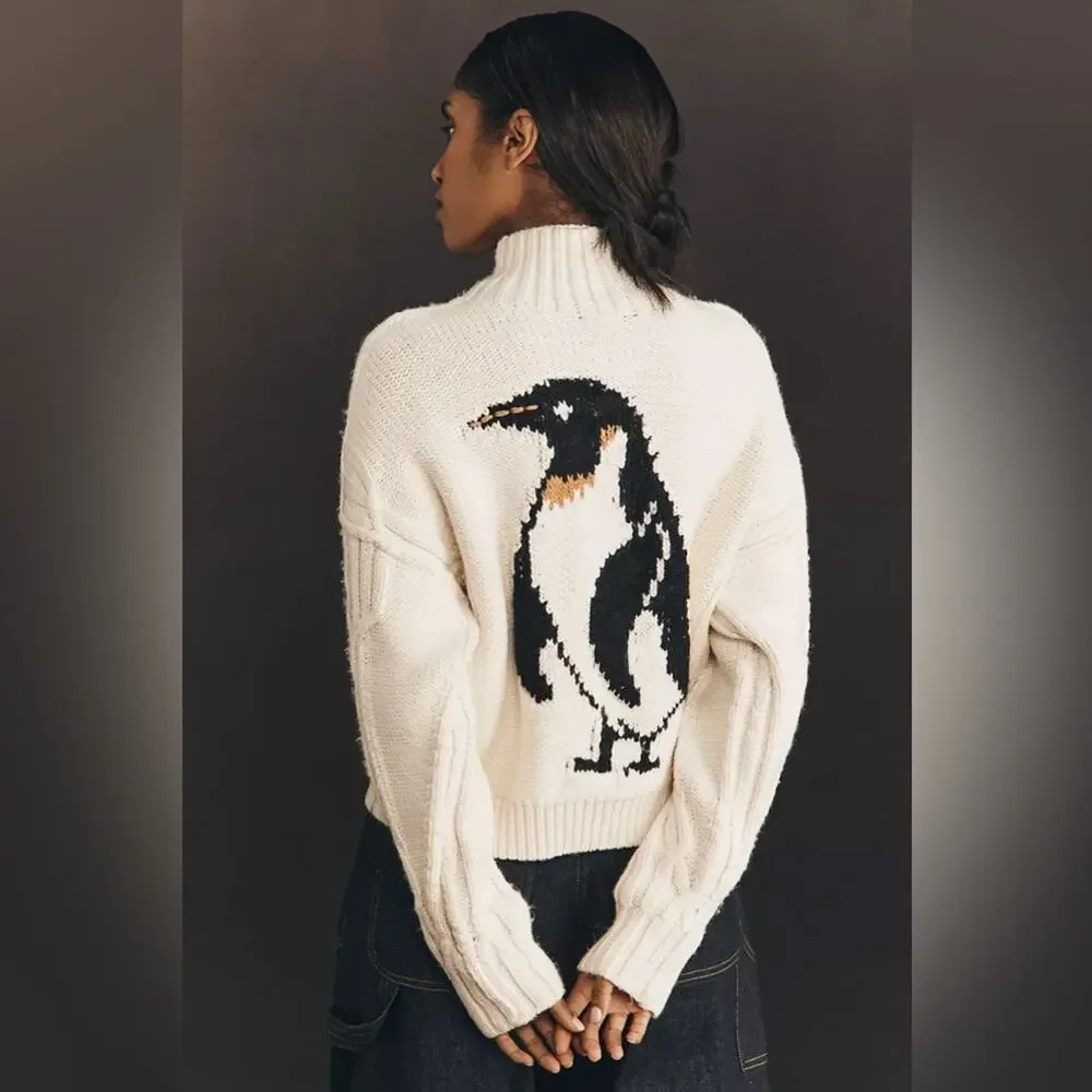 Pilcro Penguin Collared Cable-Knit Sweater